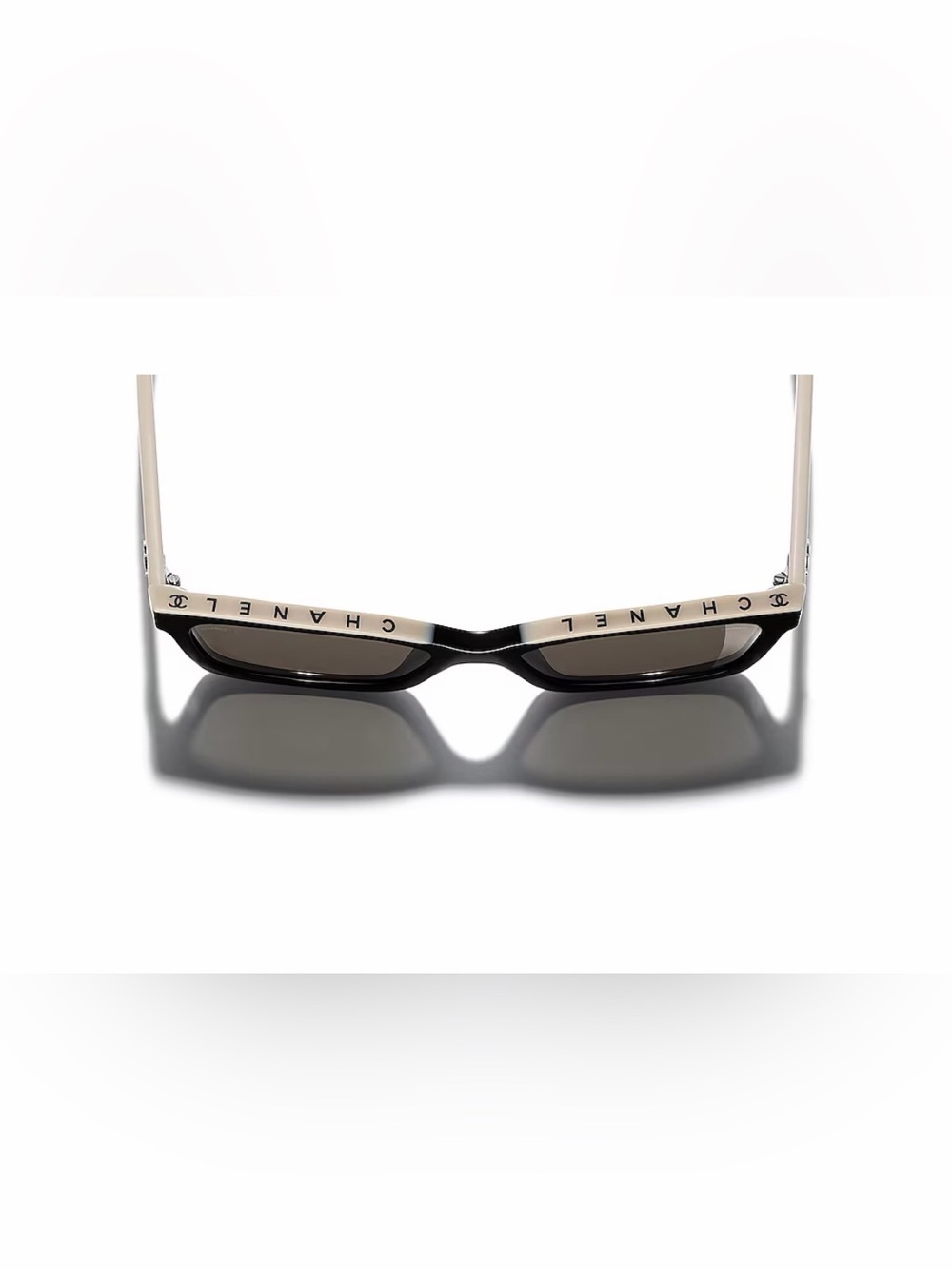 CHANEL Beige and Black Logo Temple Sunglasses